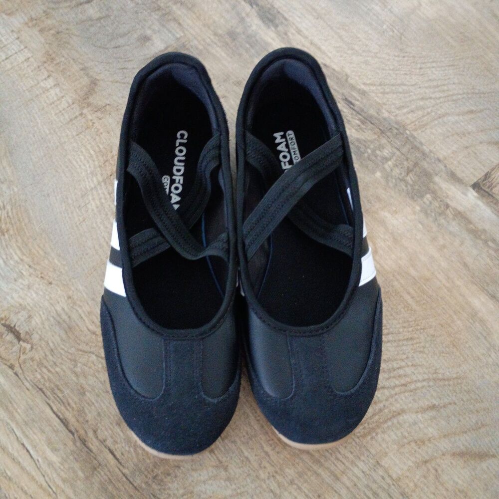 Adidas Barreda Mary Jane Shoes Black White Gum Ballet Sneakers Size 8.5